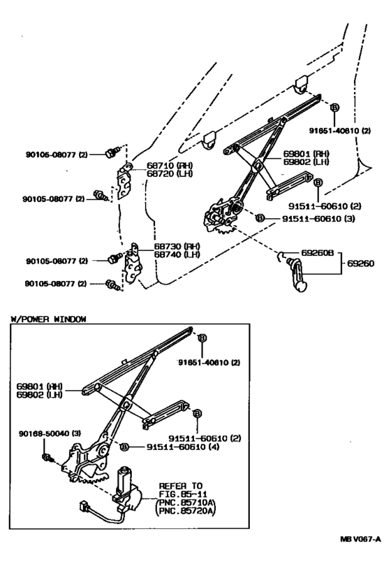 Front Door Window Regulator & Hinge