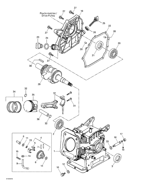01- crankcase, barrel, crankshaft, piston