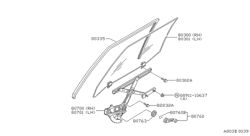 Front door window & regulator