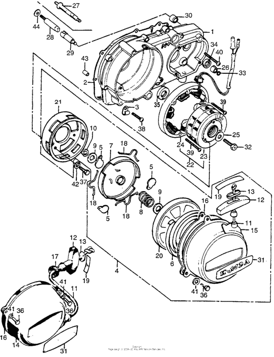 Left crankcase cover + alternator + starter