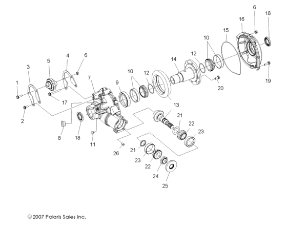 Gearcase, differential, internal components