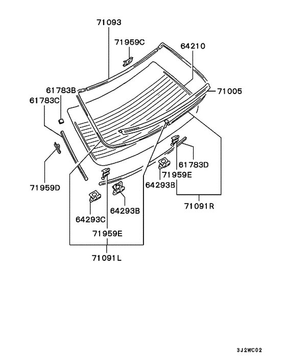 Rear window glass & moulding
