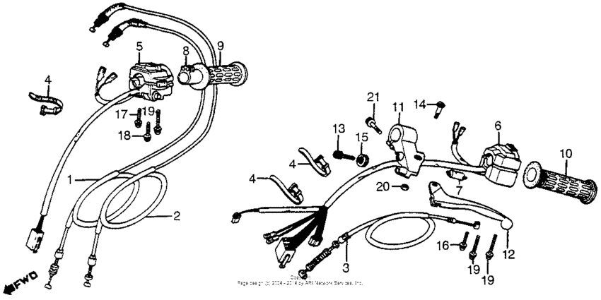 Control levers + cables + switches