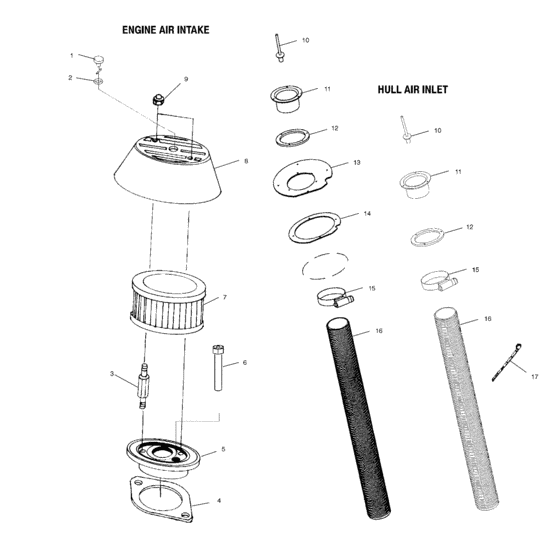 Engine air intake/hull air inlet