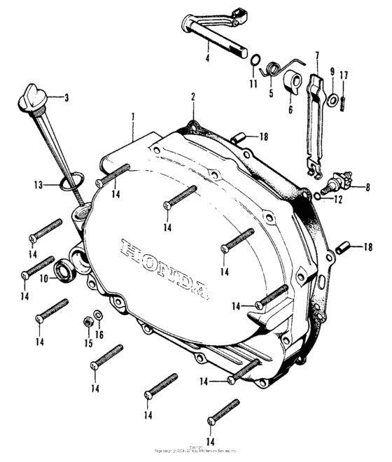 Right crankcase cover + clutch lever k-k1