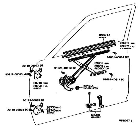 Front Door Window Regulator & Hinge