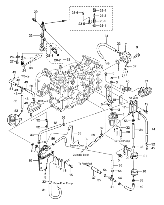 Fuel pump fuel rail & vapor separator