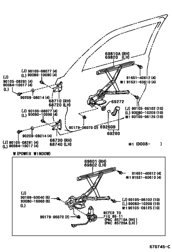 Front Door Window Regulator & Hinge