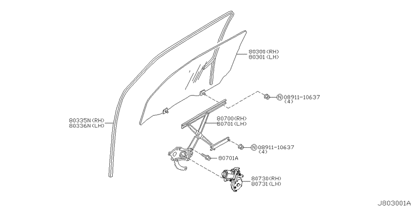 Front door window & regulator