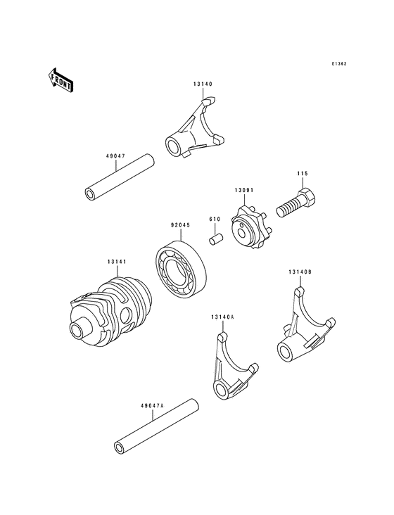Gear change drum/shift fork