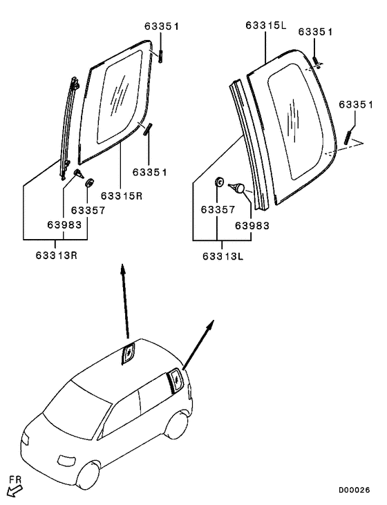 Qtr window glass & moulding