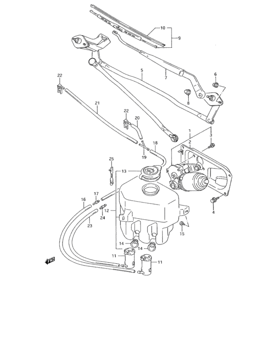 A fr windshield wiper and washer