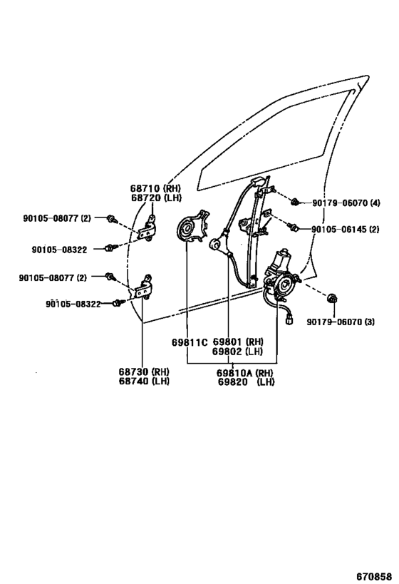 Front Door Window Regulator & Hinge