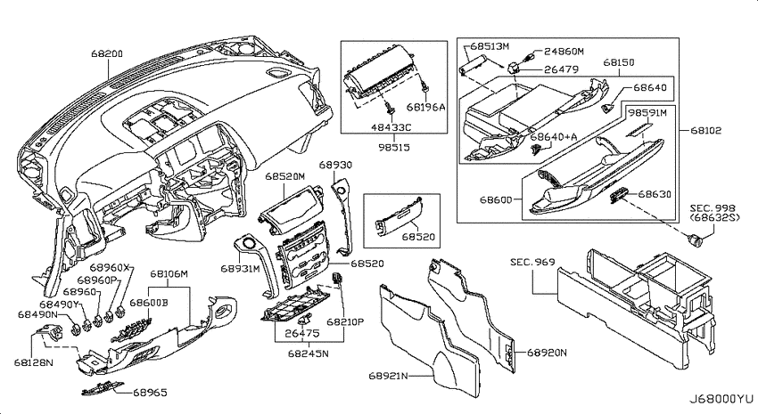 Instrument panel, pad & cluster lid