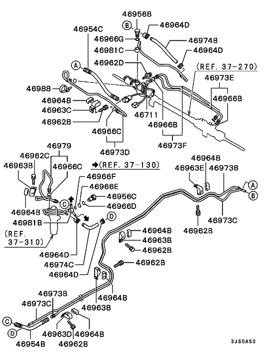 Rear steering oil line