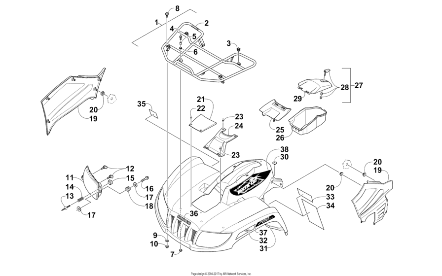 Front Rack, Body Panel, And Headlight Assemblies