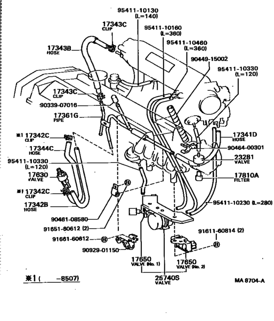 Vacuum Piping for 1984 - 1986 Toyota CAMRY/ VISTA/ AURION SV12 | Japan ...