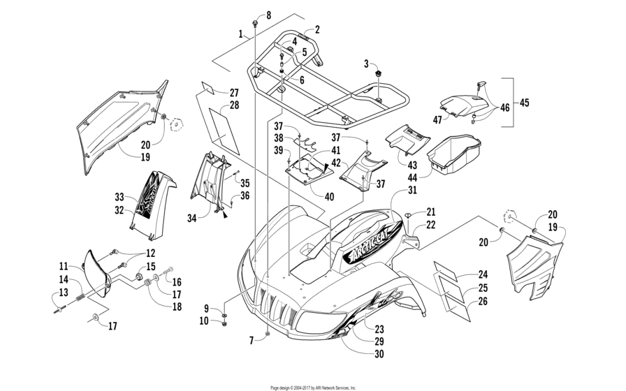 Front Rack, Body Panel, And Headlight Assemblies