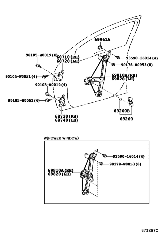 Front Door Window Regulator & Hinge