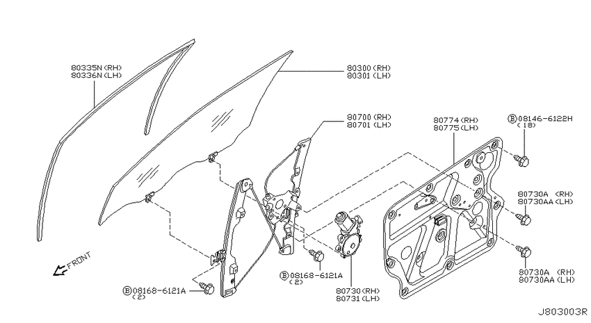 Front door window & regulator
