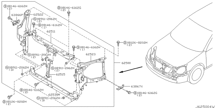 Front apron & radiator core support