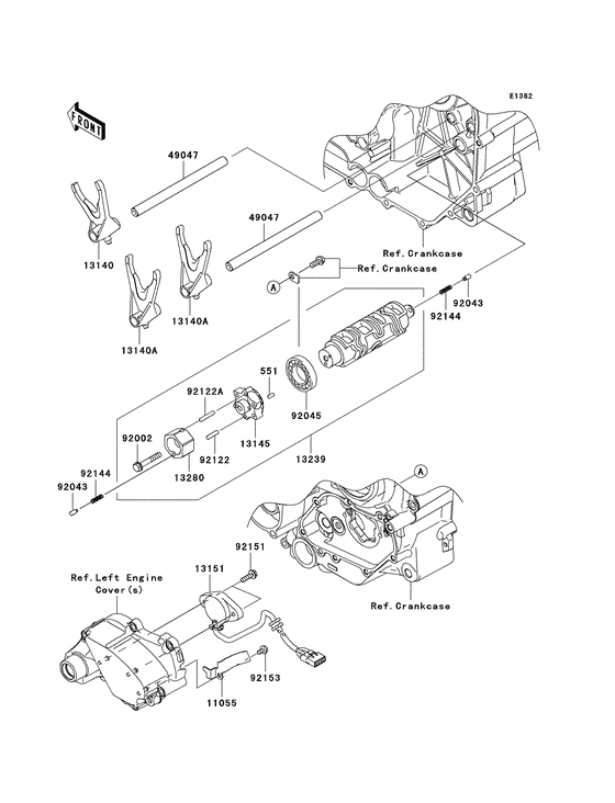 Gear change drum/shift fork