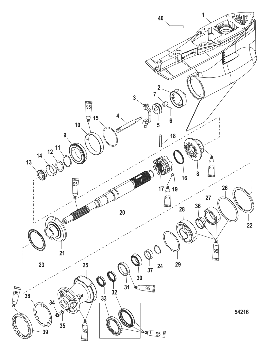 Gear Housing Prop Shaft - Counter Rotation 2B014226 & Up