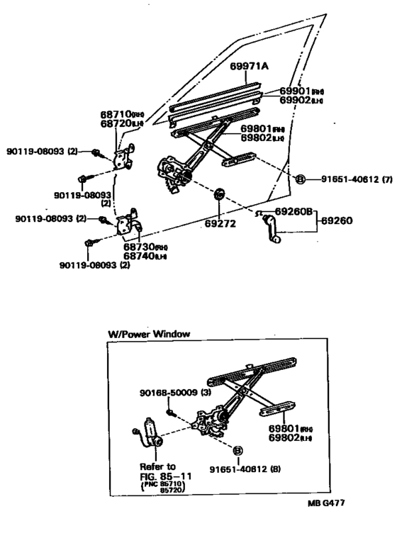Front Door Window Regulator & Hinge