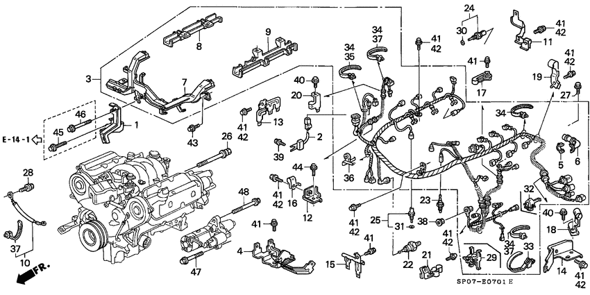 Engine wire harness/clamp