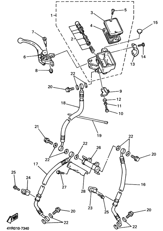 Front master cylinder for 1997 Yamaha FZ400 Japan (010) sales region