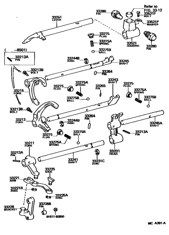 Gear Shift Fork & Lever Shaft (Mtm)