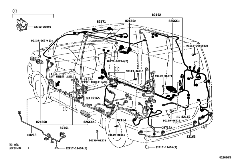 Wiring & Clamp for 2004 2007 Toyota NOAH/ VOXY/ ESQUIRE AZR65 Japan