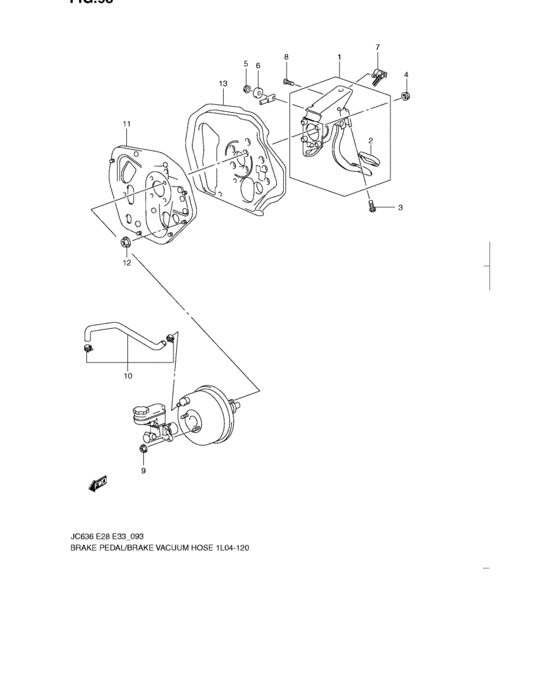 Brake pedal/brake vacuum hose