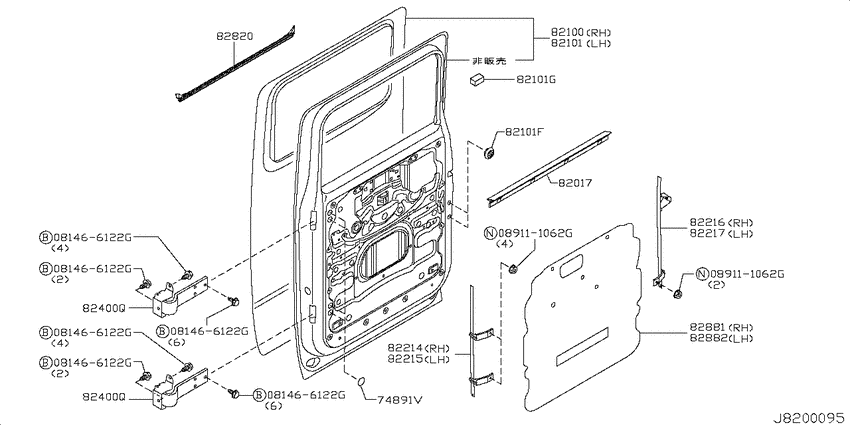 Rear door panel & fitting