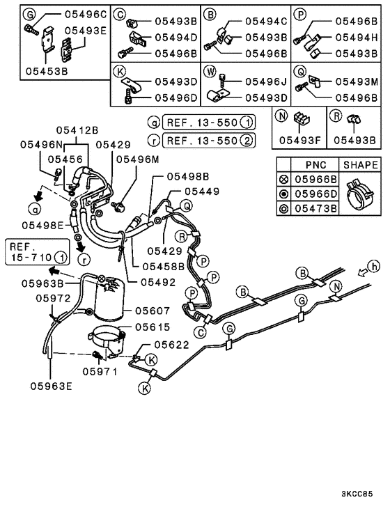 Fuel line & vapor gas control for 1997 Mitsubishi PAJERO/MONTERO V55W