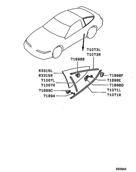Qtr window glass & moulding