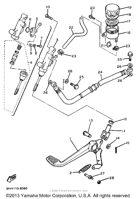 Rear master cylinder for 1988 Yamaha FZR400 USA sales region