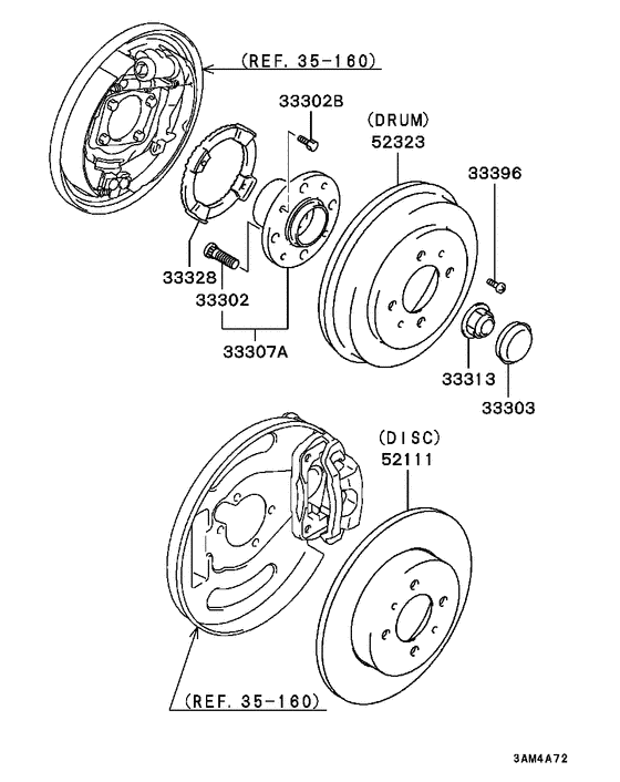 Rear axle hub & drum