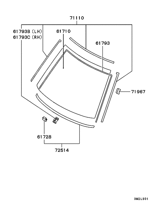 Windshield glass & moulding