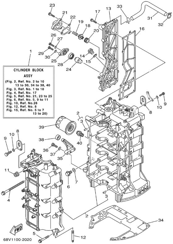 Cylinder crankcase for 2002 Yamaha F115 U.S.A. sales region