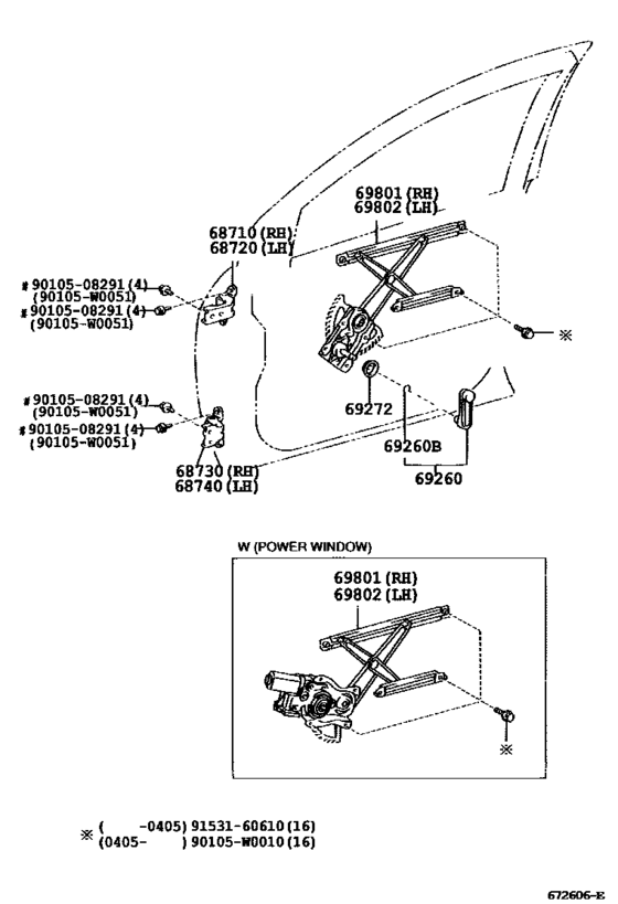 Front Door Window Regulator & Hinge