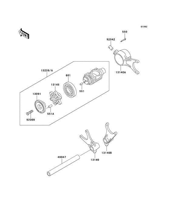 Gear change drum/shift fork