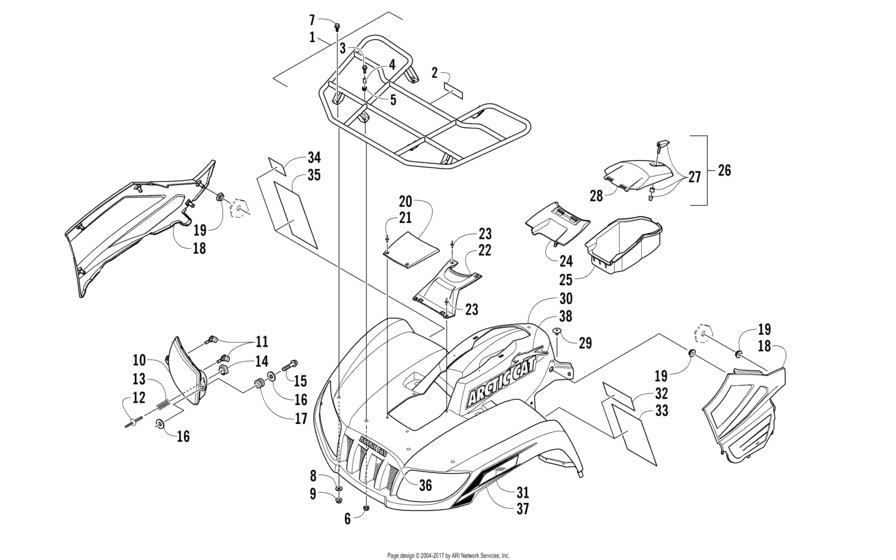 Front Rack, Body Panel, And Headlight Assemblies