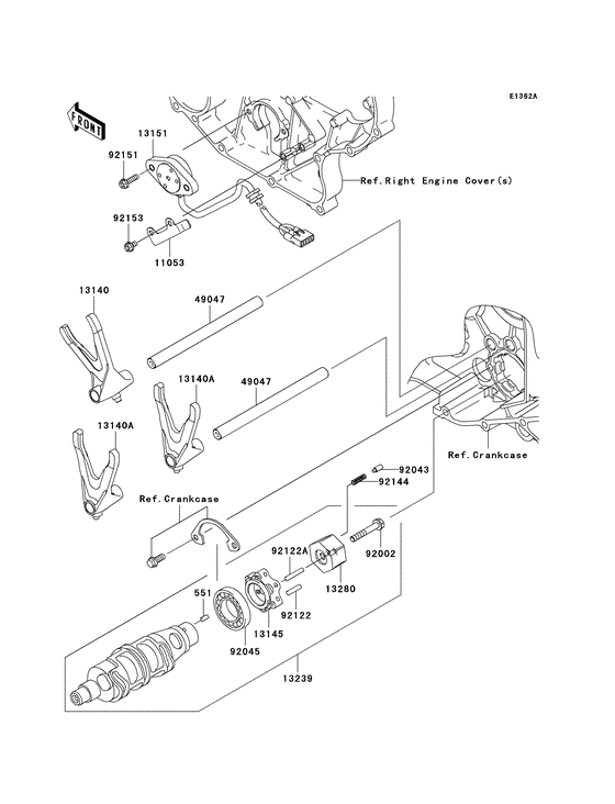 Gear change drum/shift fork