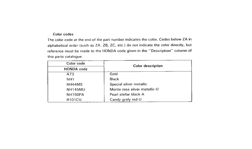 *Color code