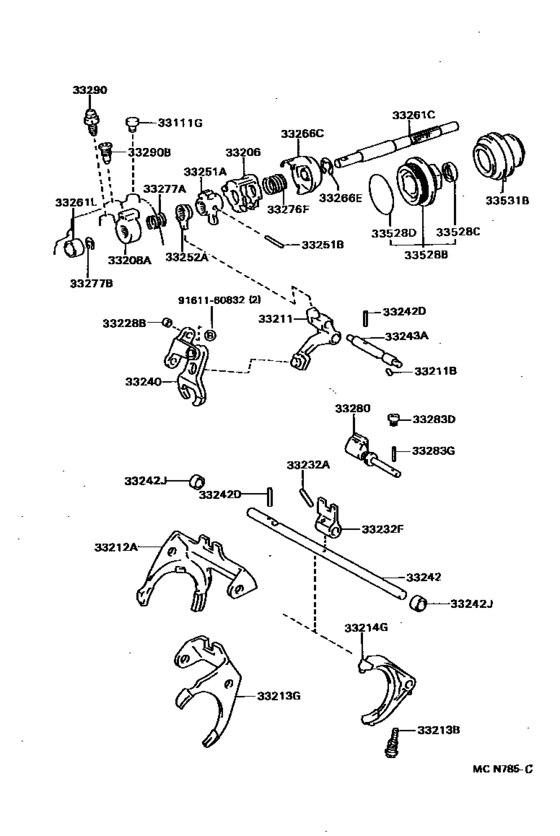 Gear Shift Fork & Lever Shaft (Mtm)