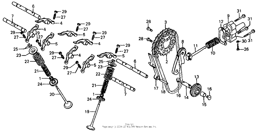 Valve + cam chain tensioner