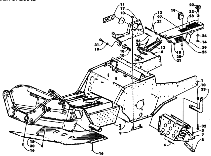 Front frame, footrest, and guard assemblies