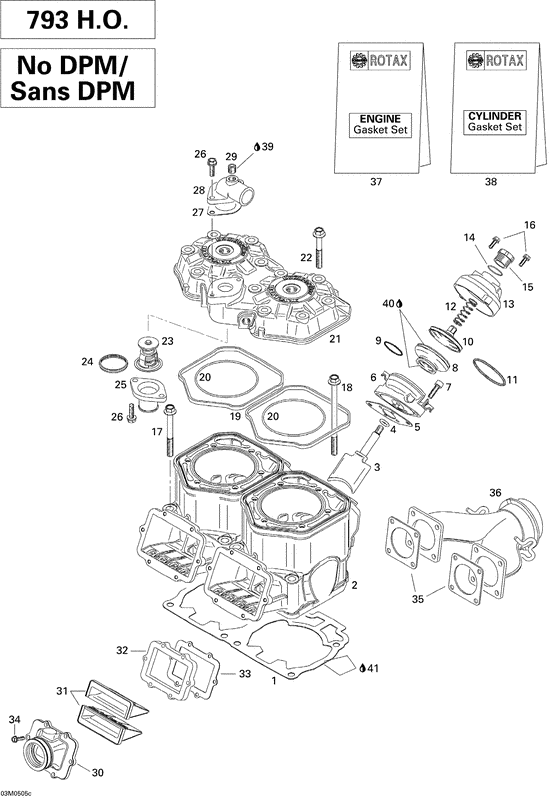 01- cylinder, exhaust manifold and reed valve 793ho no pdm