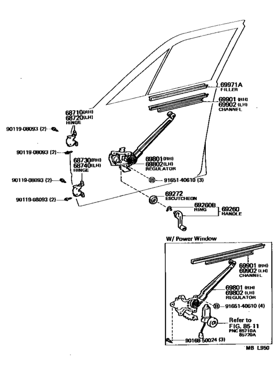 Front Door Window Regulator & Hinge